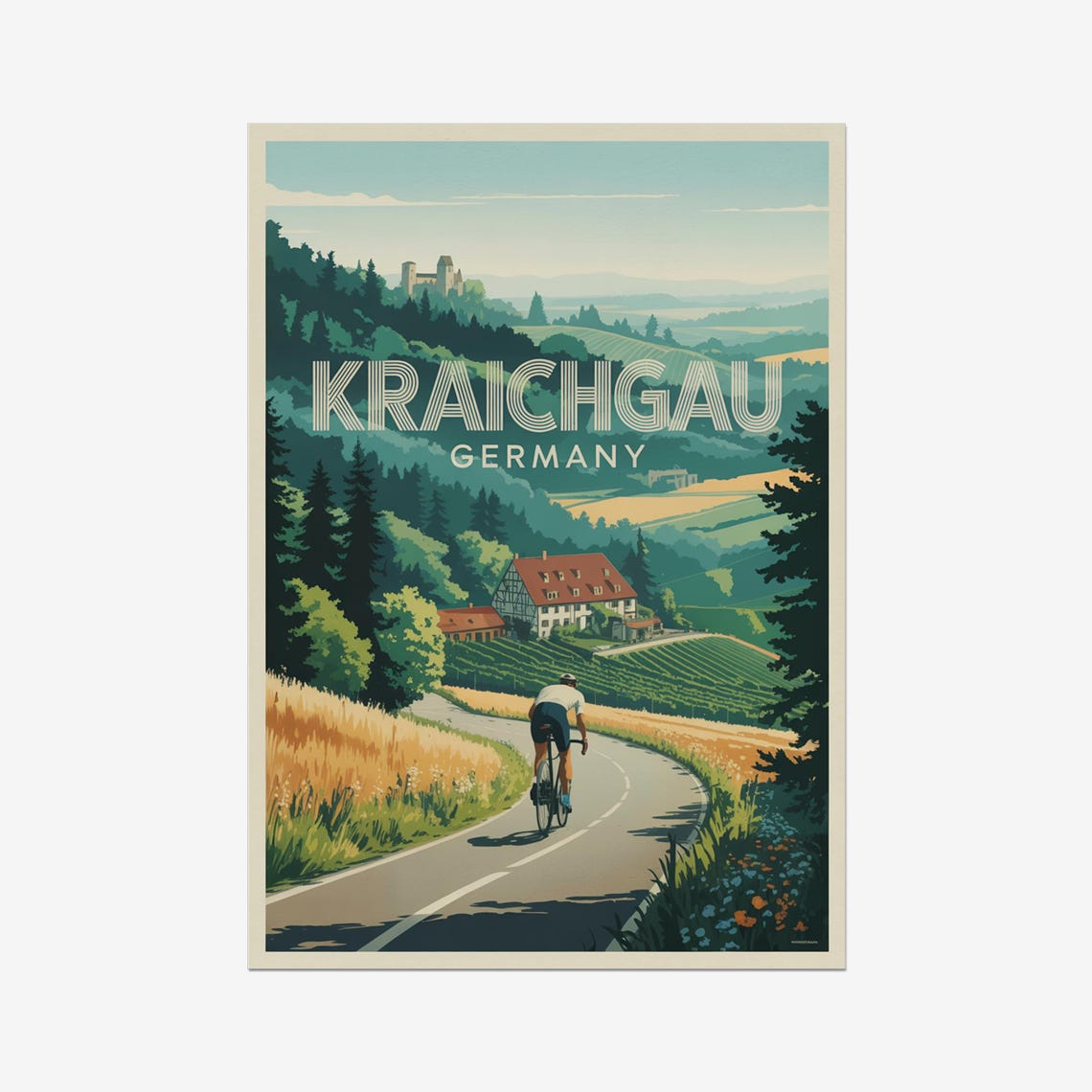 Kraichgau Germany Vintage Scenic Countryside Bike Ride Art Poster