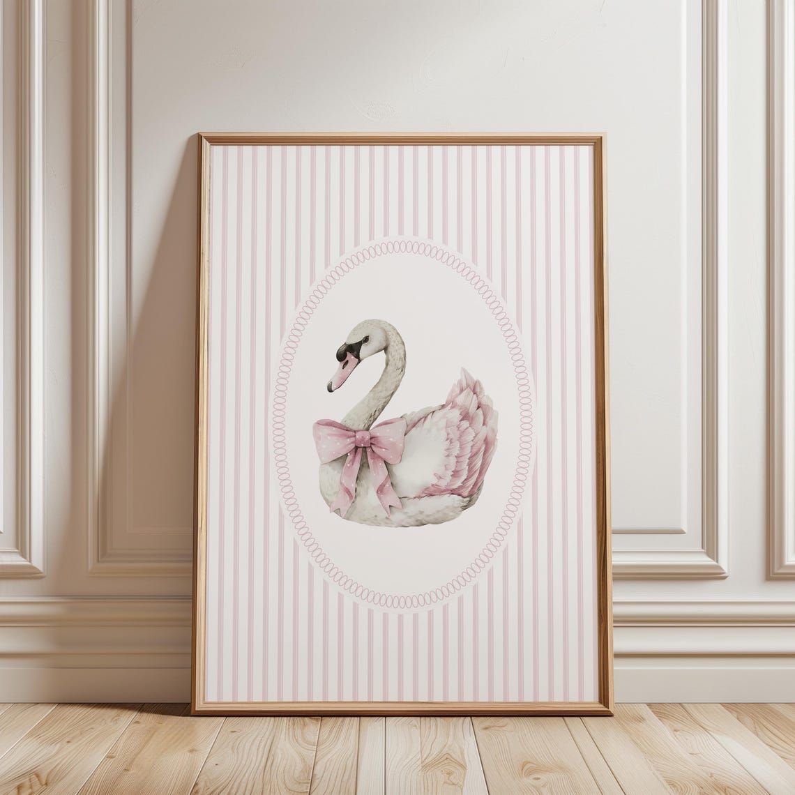 Swan Ballerina Pink Bow Nursery Watercolor Wall Art For Baby