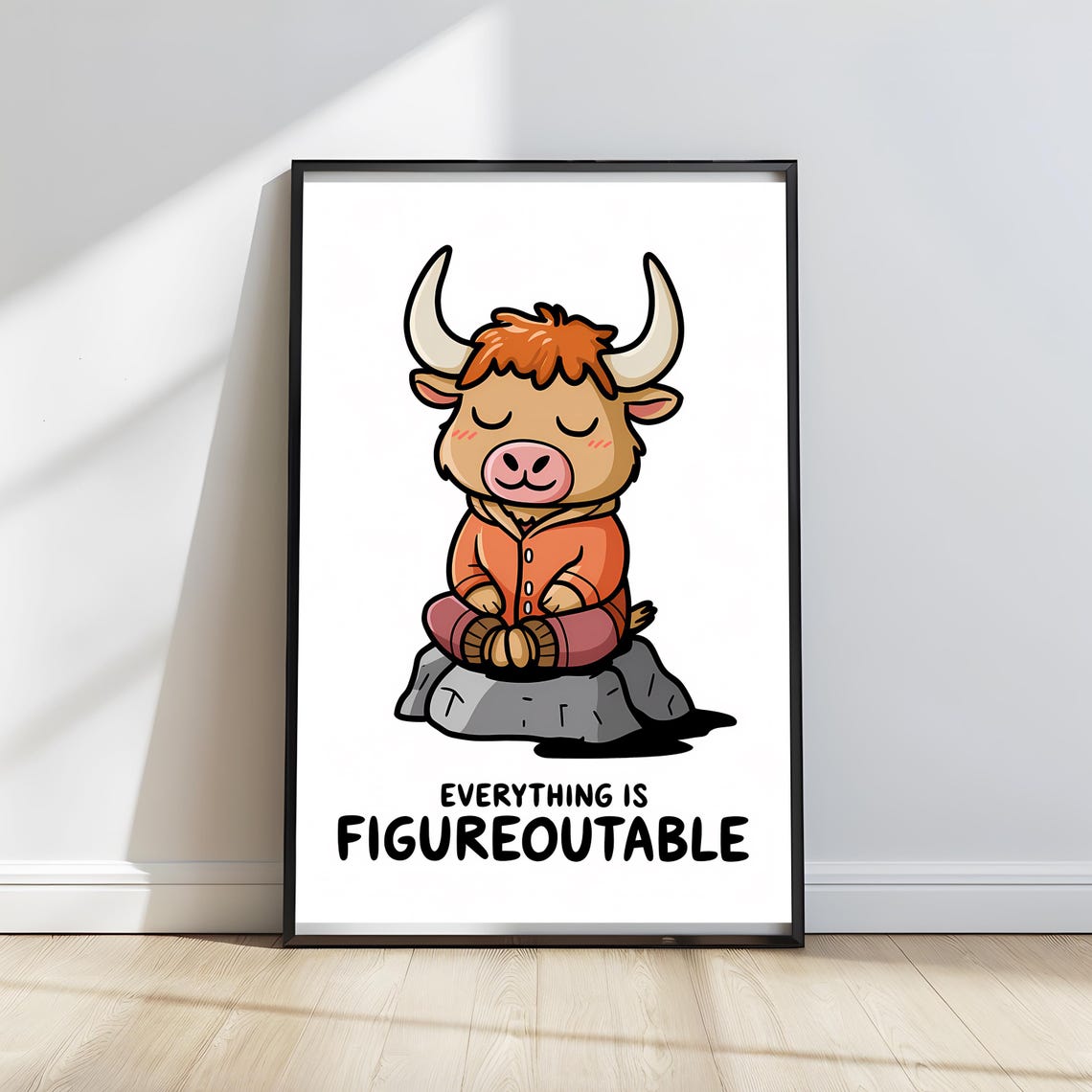 Everything Is Figureoutable Meditating Highland Cow Quote Poster