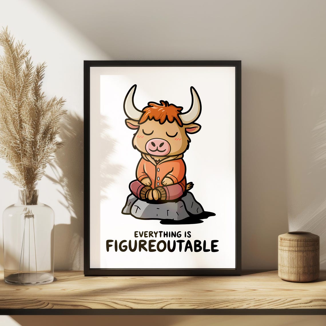 Everything Is Figureoutable Meditating Highland Cow Quote Poster - Image 2