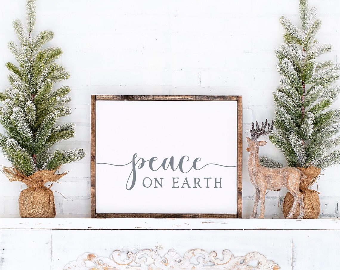 Peace On Earth Minimalist White Script Christmas Quote Wall Art - Image 4