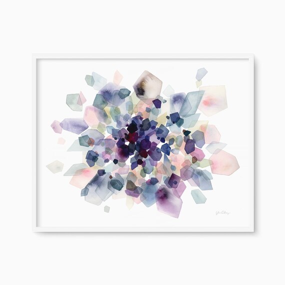 Geometric Gem Watercolor Abstract Nebula Crystal Celestial Wall Poster