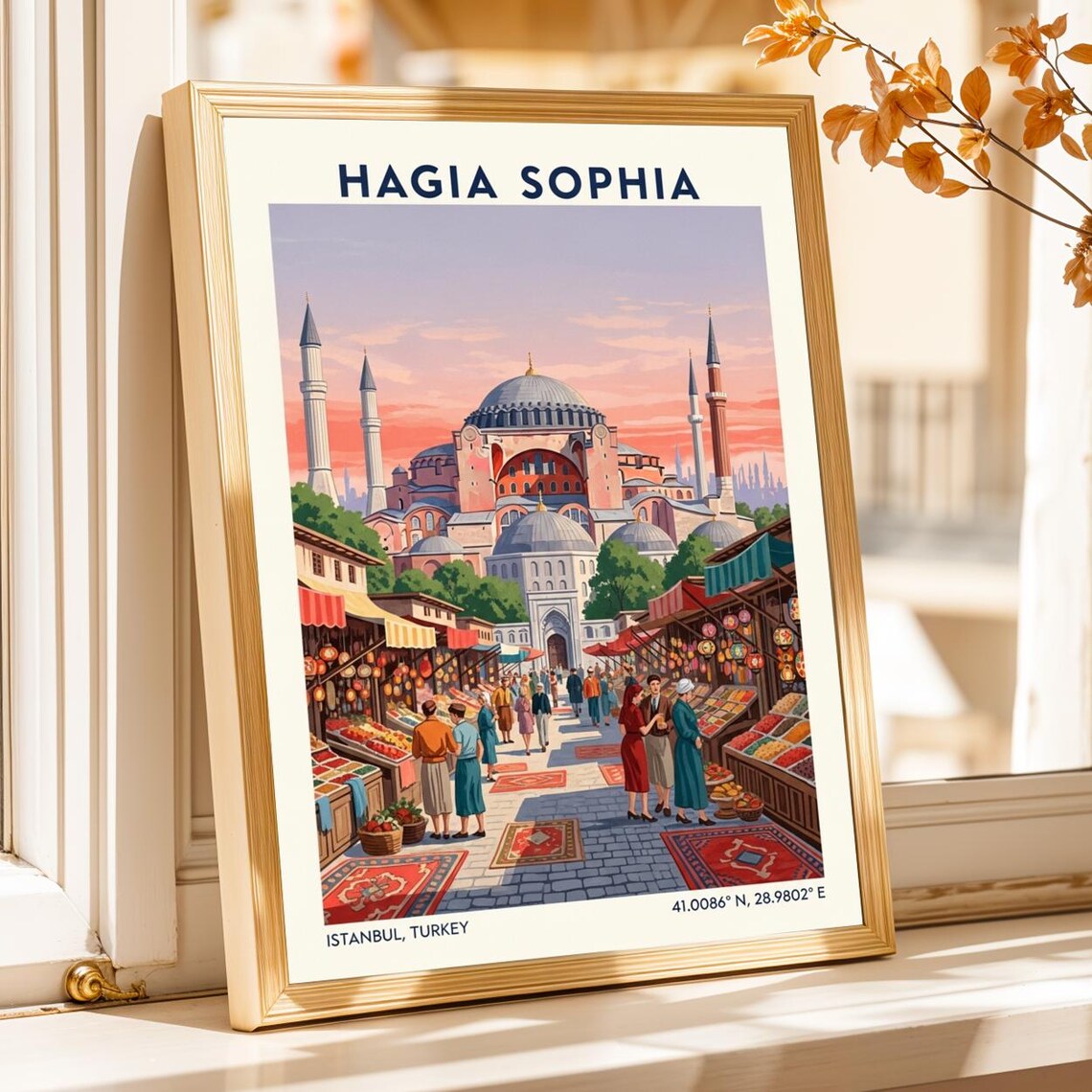Hagia Sophia Istanbul Grand Bazaar Market Sunset Travel Poster