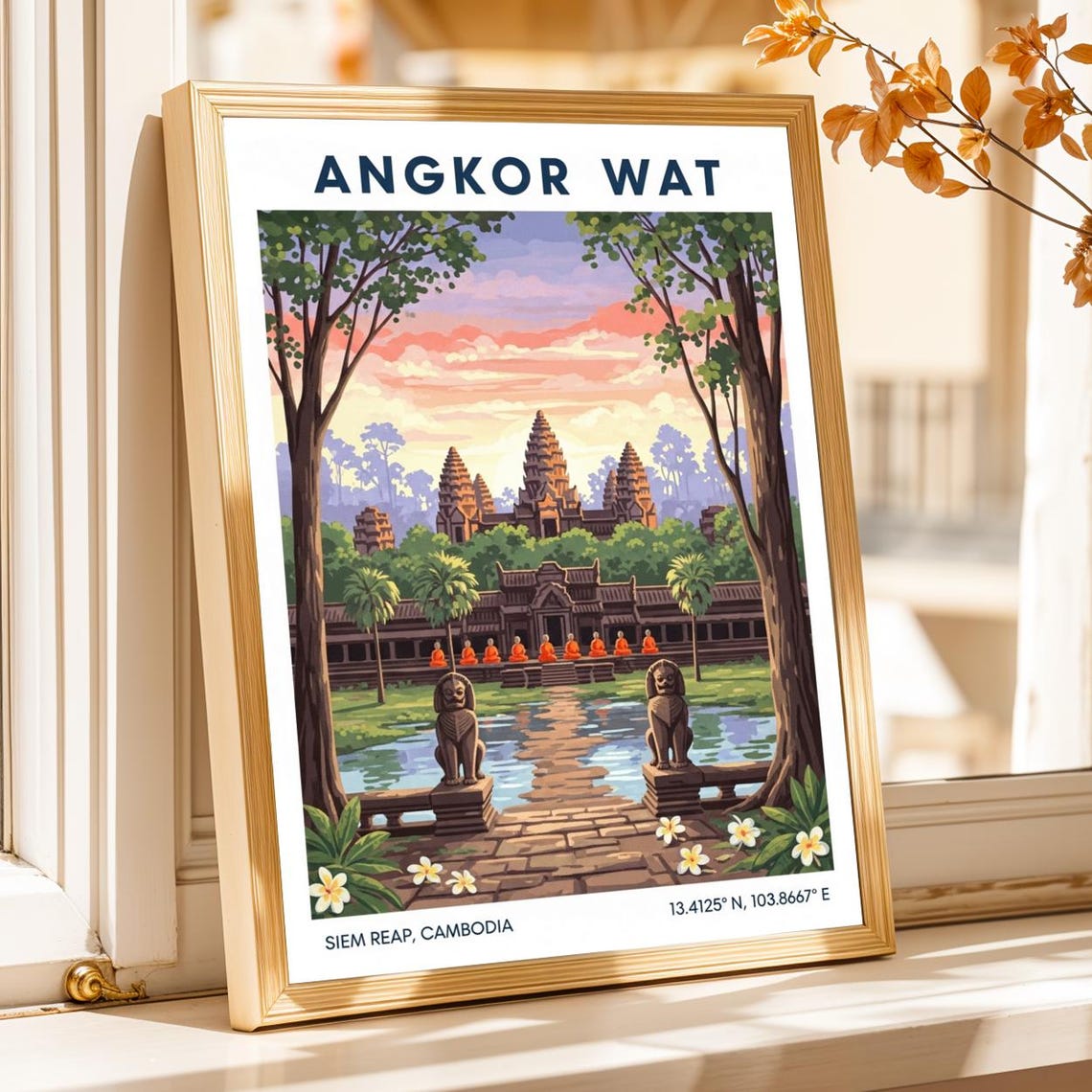Angkor Wat Siem Reap Cambodia Sunrise Ancient Temple Travel Poster