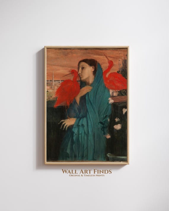 Edgar Degas Woman With Red Birds Vintage Portrait Art Print 5x7 Ratio Wall 300 Dpi