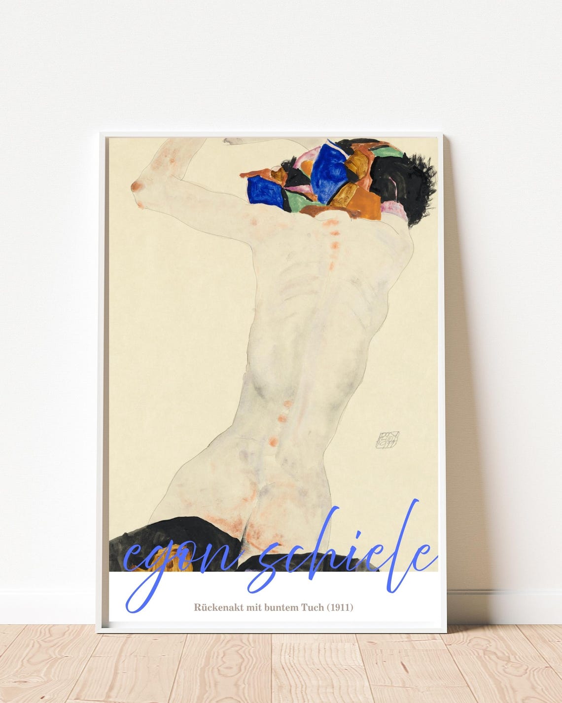 Egon Schiele Reclining Back Nude Colorful Cloth 1911 Art Poster
