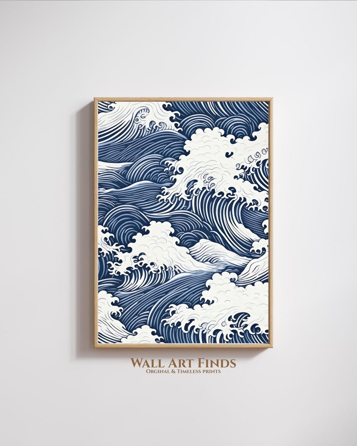 Indigo Japanese Ocean Wave Poster Minimal Blue Sea Abstract Art