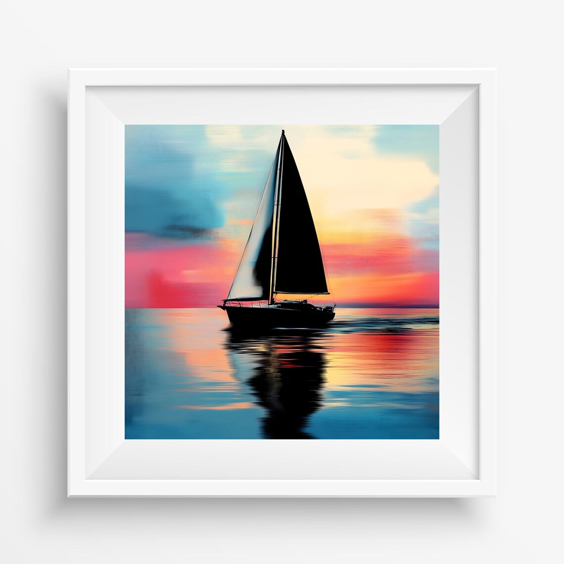 Bold Sailboat Silhouette At Sunset Teal Pink Orange Modern Minimalist Poster