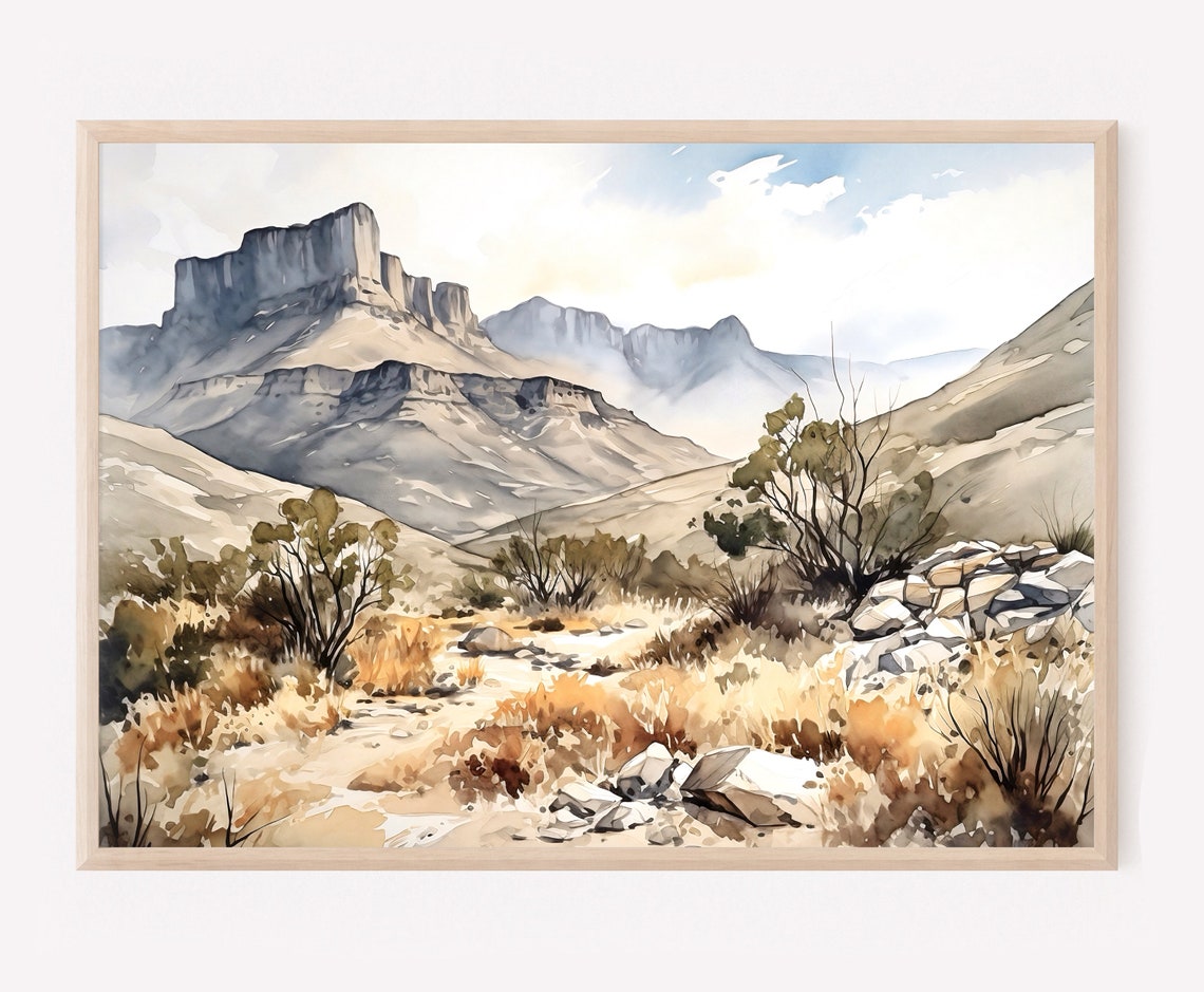 Guadalupe Mountains Desert Cliffs Dry Wash Watercolor Southwest Poster