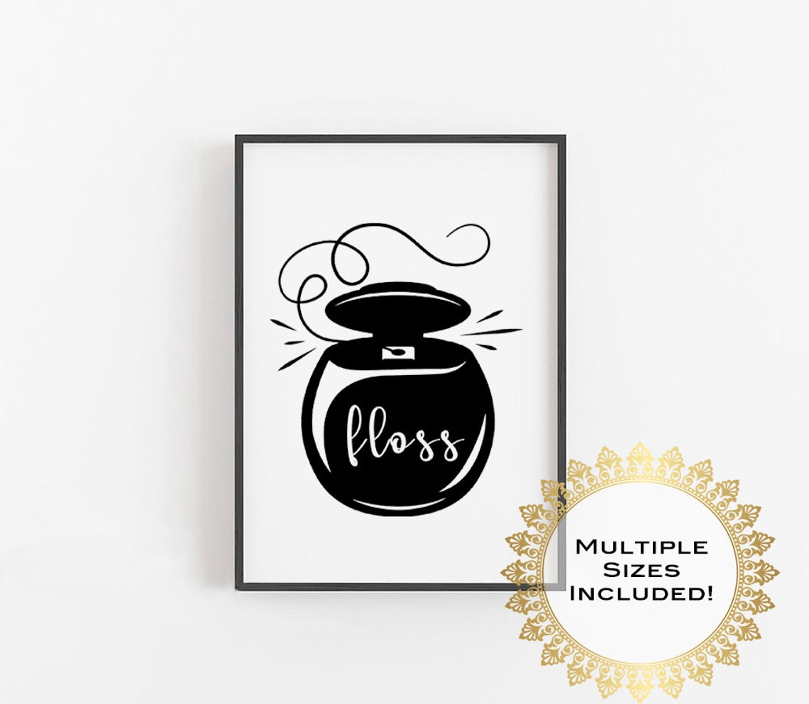 Floss Script Minimalist Dental Bathroom Rules Black and White Poster - Image 4