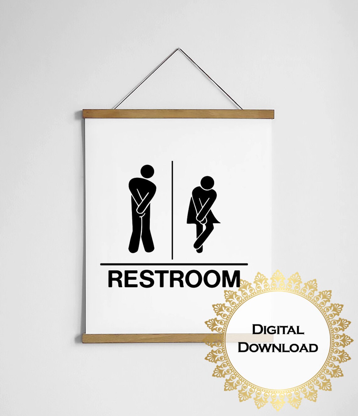 Funny Restroom Sign Men Women Holding It Humor Bathroom Decor Print - Image 3
