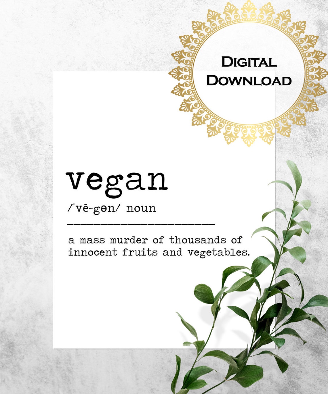 Vegan Funny Dictionary Definition Kitchen Pun Typography Poster - Image 3