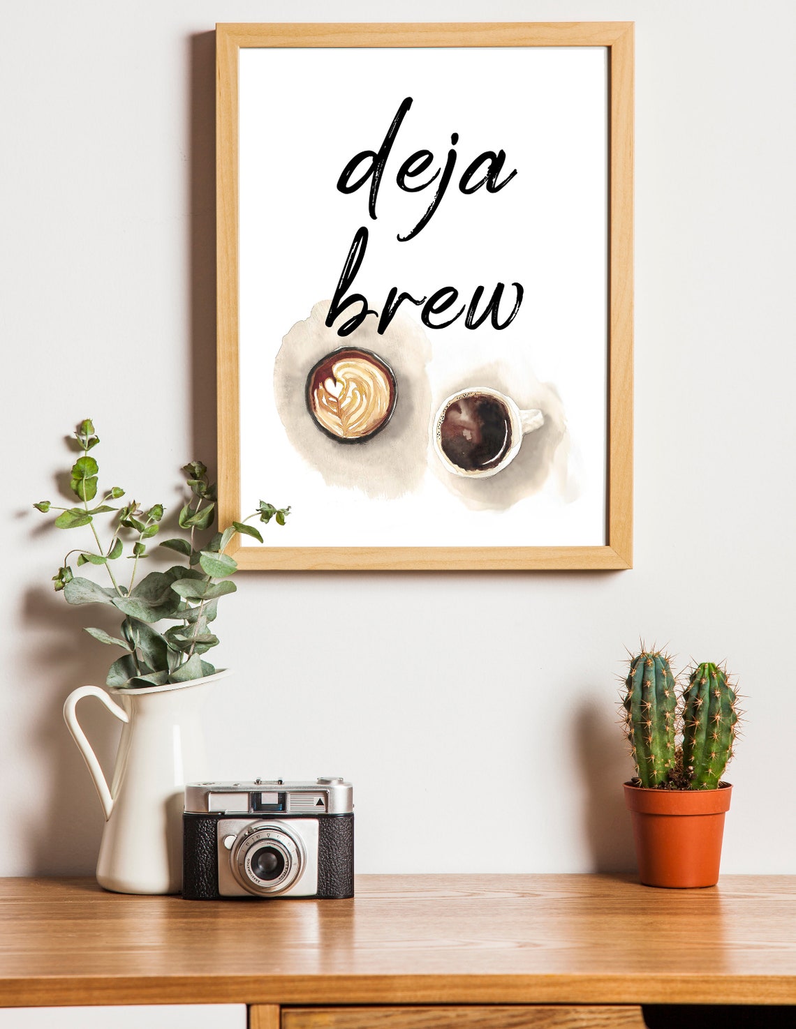 Deja Brew Watercolor Coffee Cups Pun Kitchen Sign Quote Poster - Image 3
