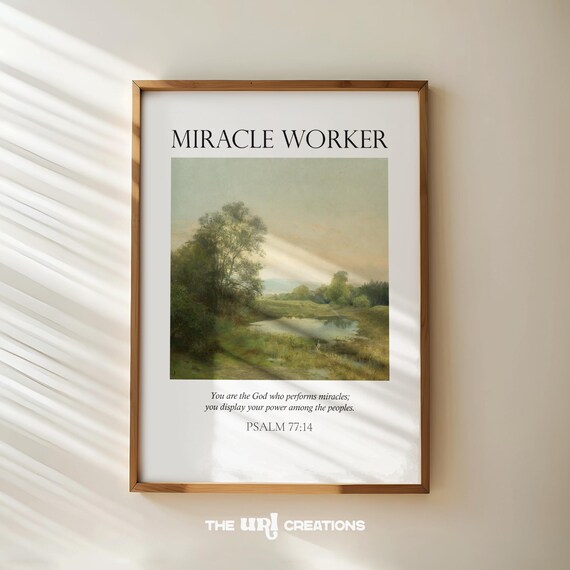 Cottage Core Christian Wall Art Vintage Decor Miracle Worker Print Bible Verse Prints Landscape Scripture Home