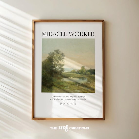 Miracle Worker Psalm 77:14 Vintage Landscape Scripture Poster