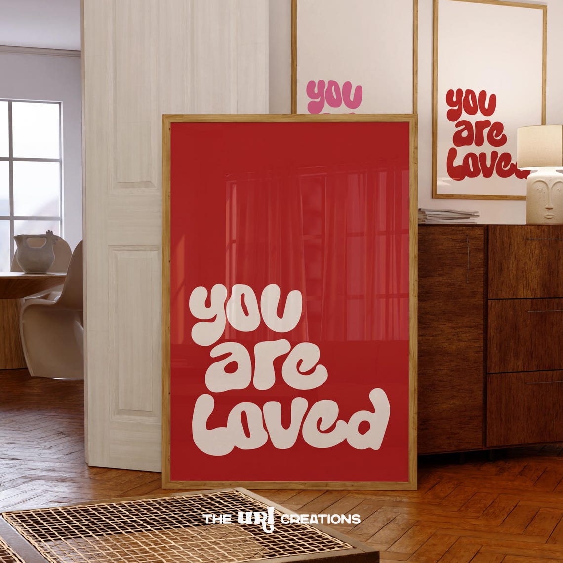 You Are Loved Retro White Bubble Lettering Red Affirmation Poster