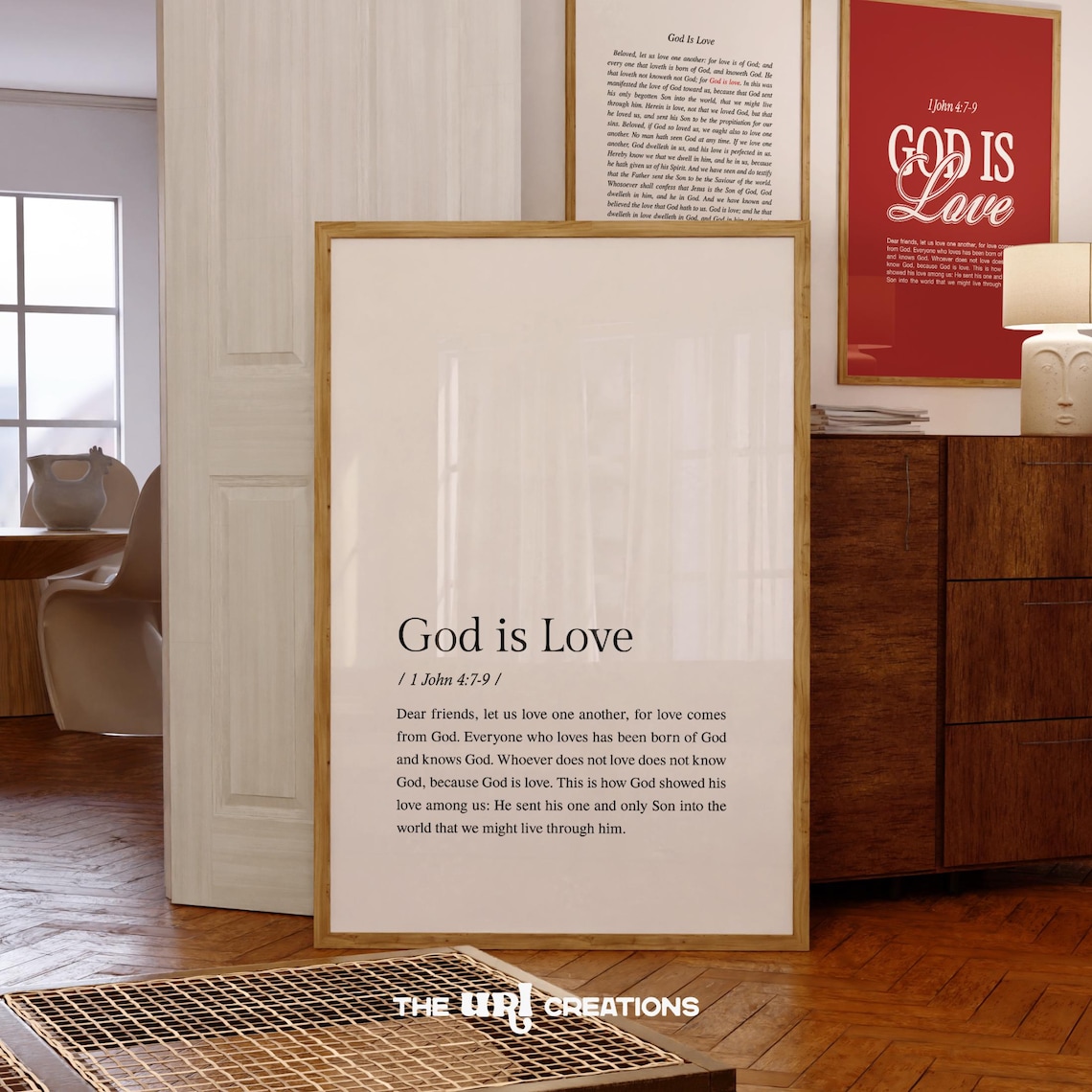 God Is Love White Serif Minimalist 1 John 4:7-9 Verse Poster
