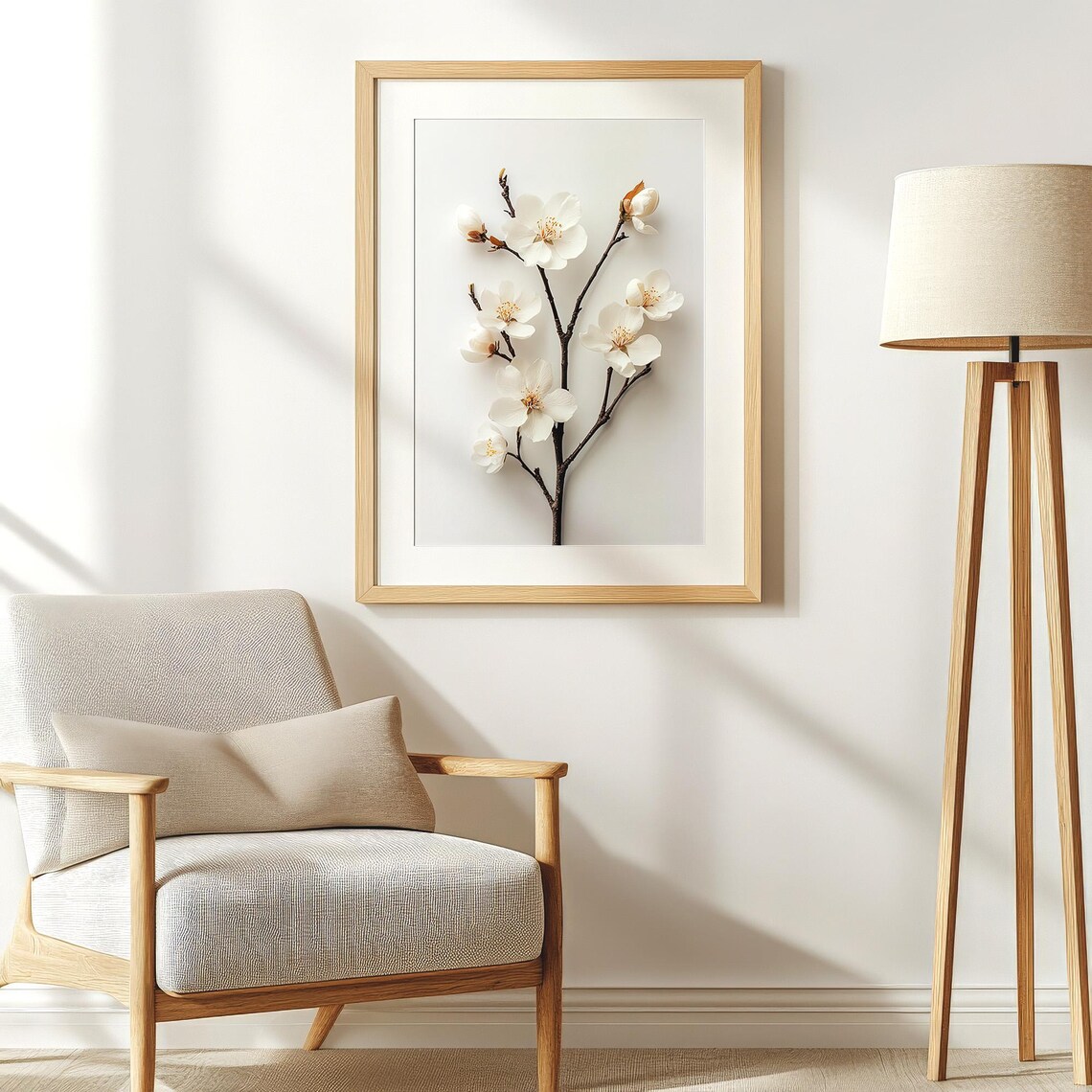 White Spring Blossoms Branch Minimalist Floral Botanical Nature Wall Art - Image 2