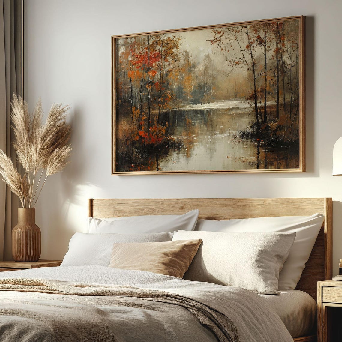 Misty Autumn Lake Red Birch Trees Vintage Fall Woodland Poster - Image 2