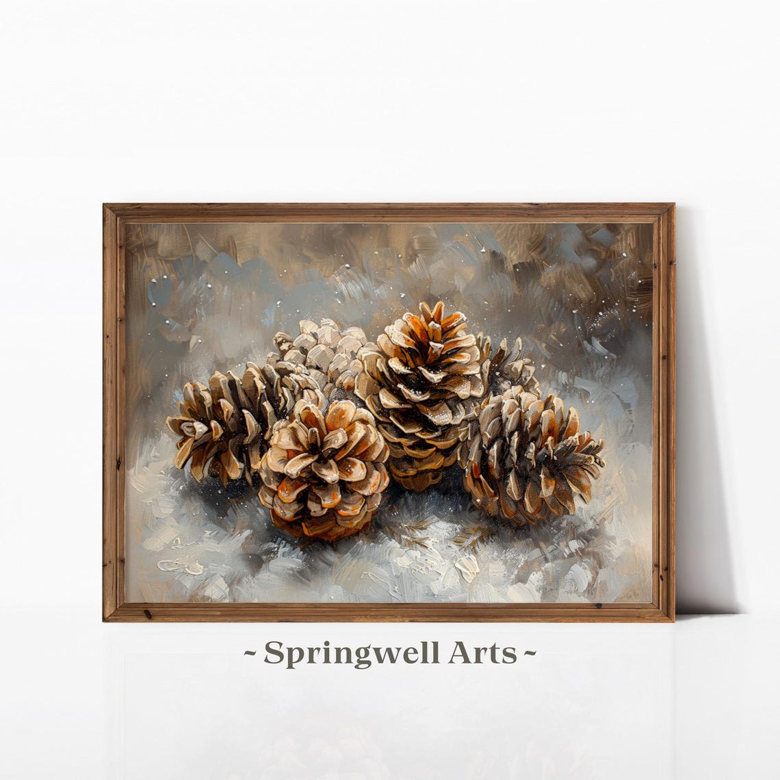 Winter Pinecone Still Life Rustic Snowy Nature Botanical Art Poster