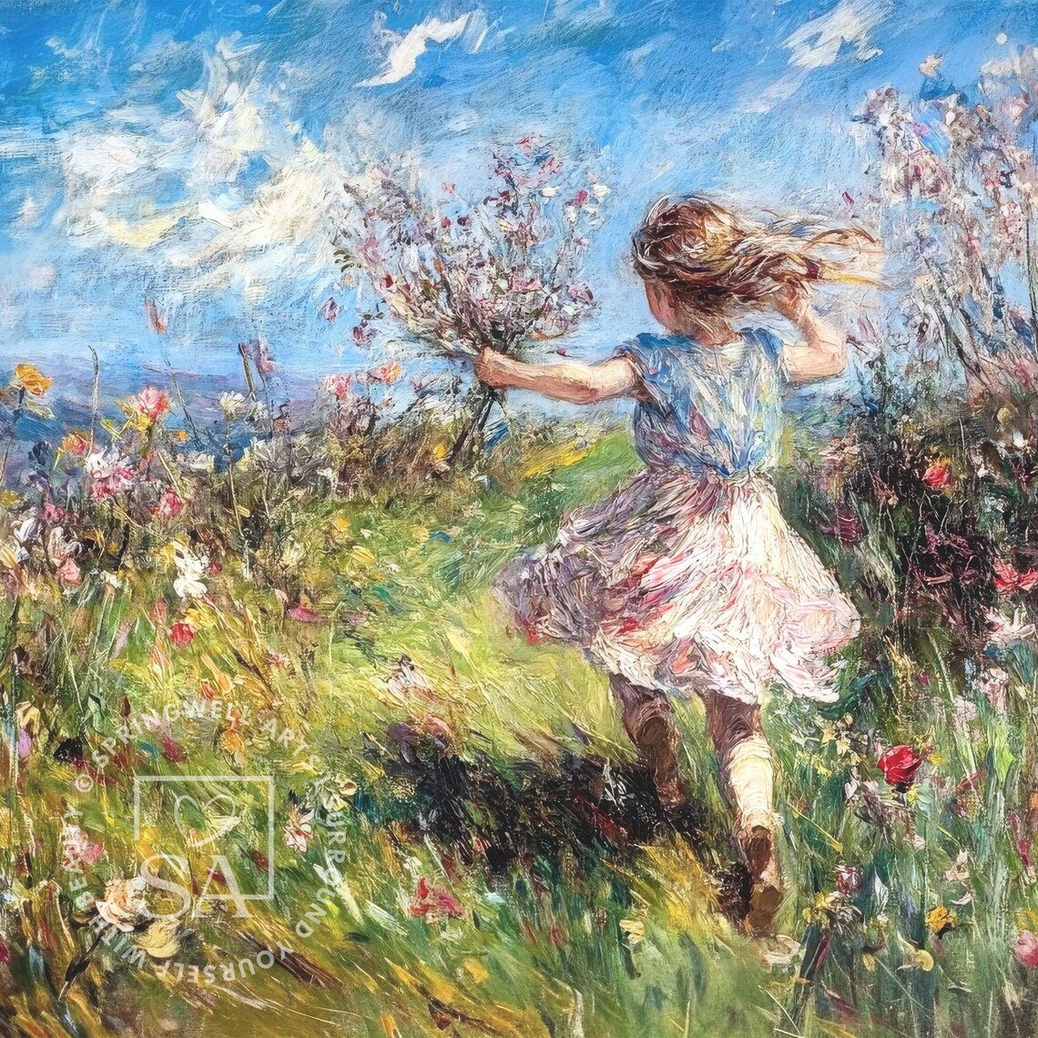 Spring Girl In Wildflowers, Vintage Childhood Print - Image 4