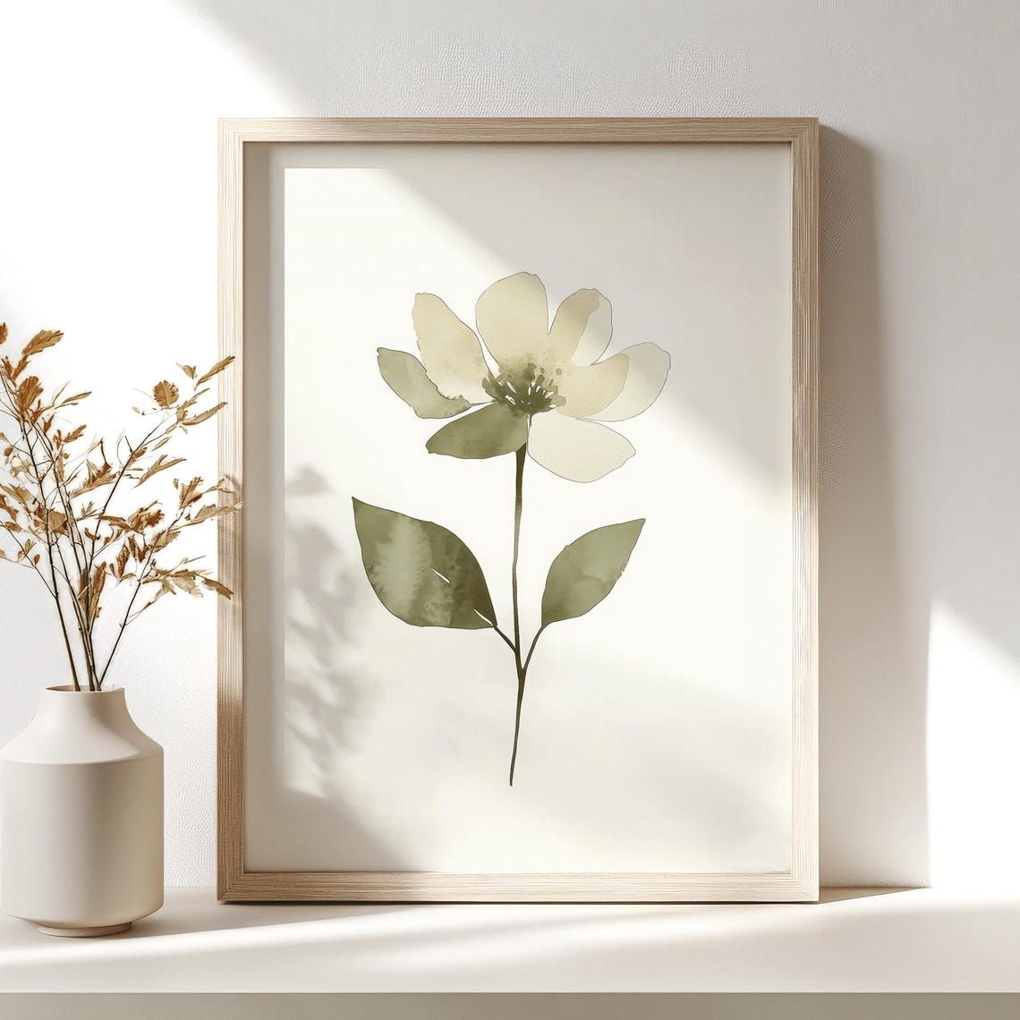 Ivory Wildflower Watercolor Painting Minimalist Floral Poster - Image 2