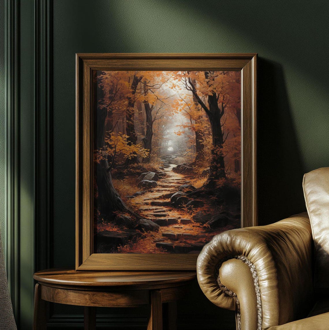 Golden Autumn Forest Stone Steps Pathway Vintage Woodland Poster - Image 3