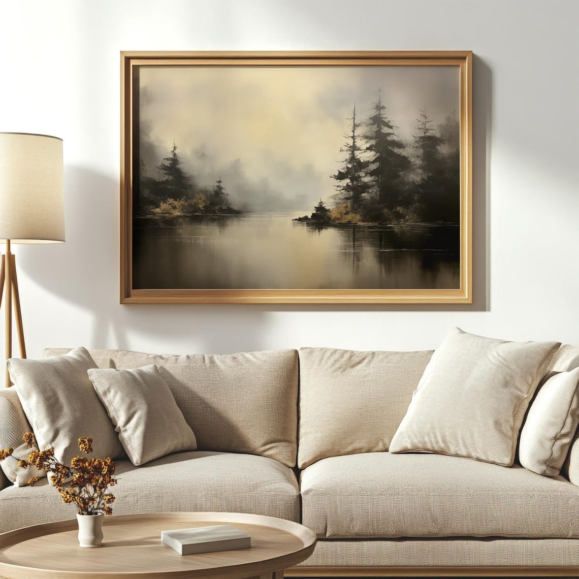 Foggy Forest Lake Landscape Misty Pine Reflection Nature Art Poster - Image 4