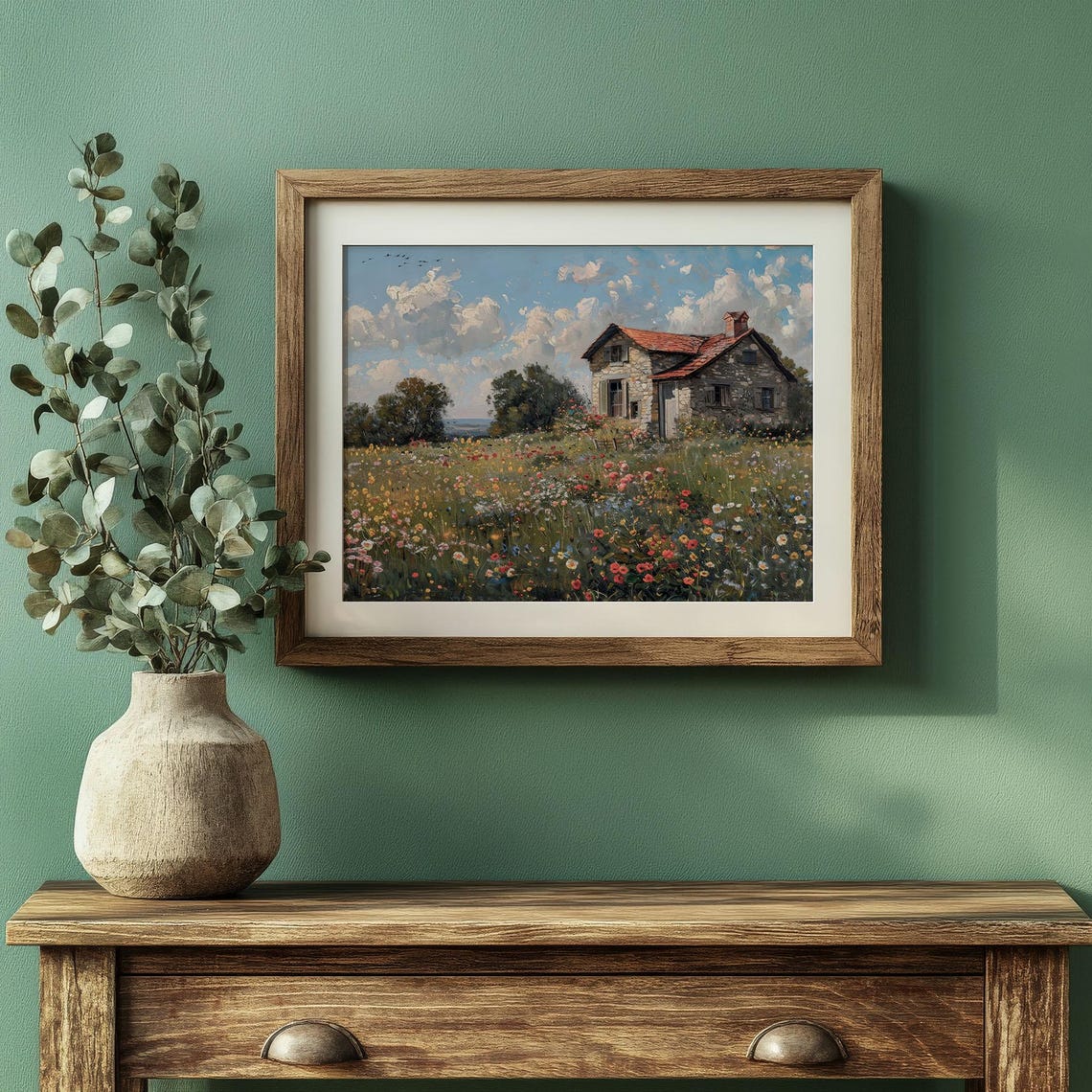 Stone Cottage Wildflower Meadow Vintage Rustic Farmhouse Art Poster - Image 3