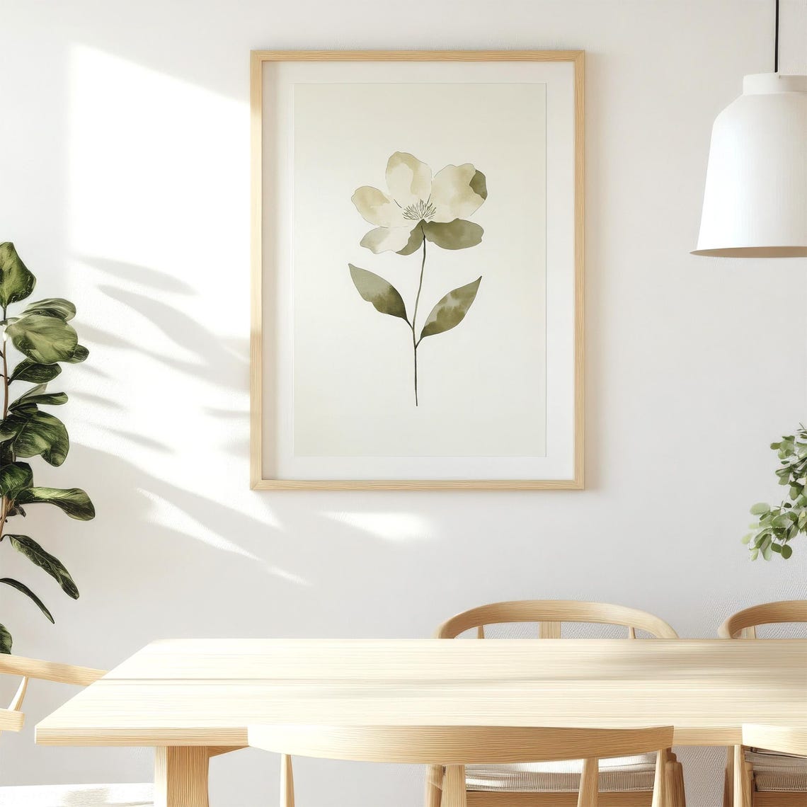 Cream Watercolor Flower Minimalist Botanical Sage Green Wall Poster - Image 3