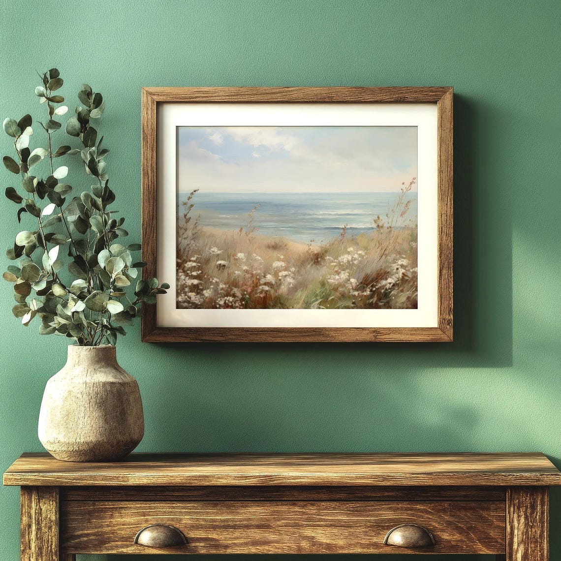 Summer Coastal Meadow White Wildflowers Seaside Ocean Art Poster - Image 2