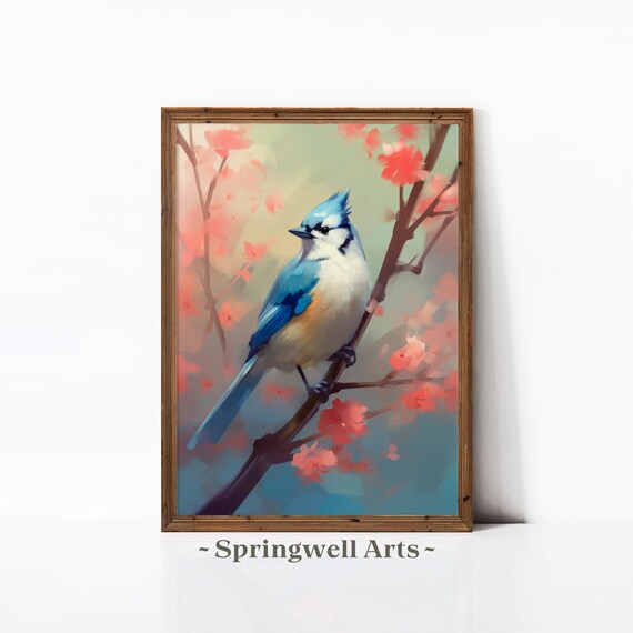 Blue Jay Bird Print, Vintage Farmhouse Decor
