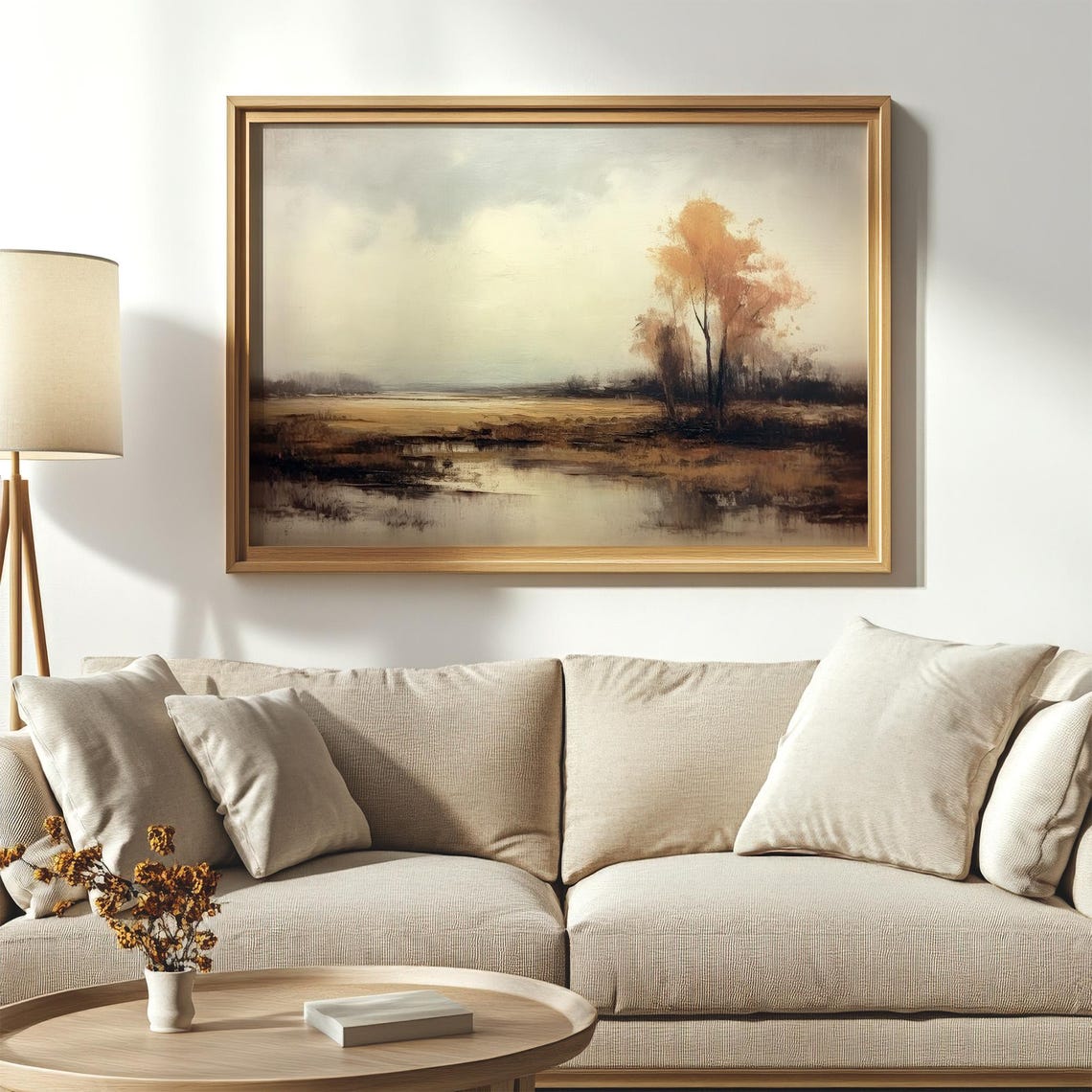 Autumn Lakeshore Lone Orange Tree Impressionist Fall Scenery Poster - Image 4