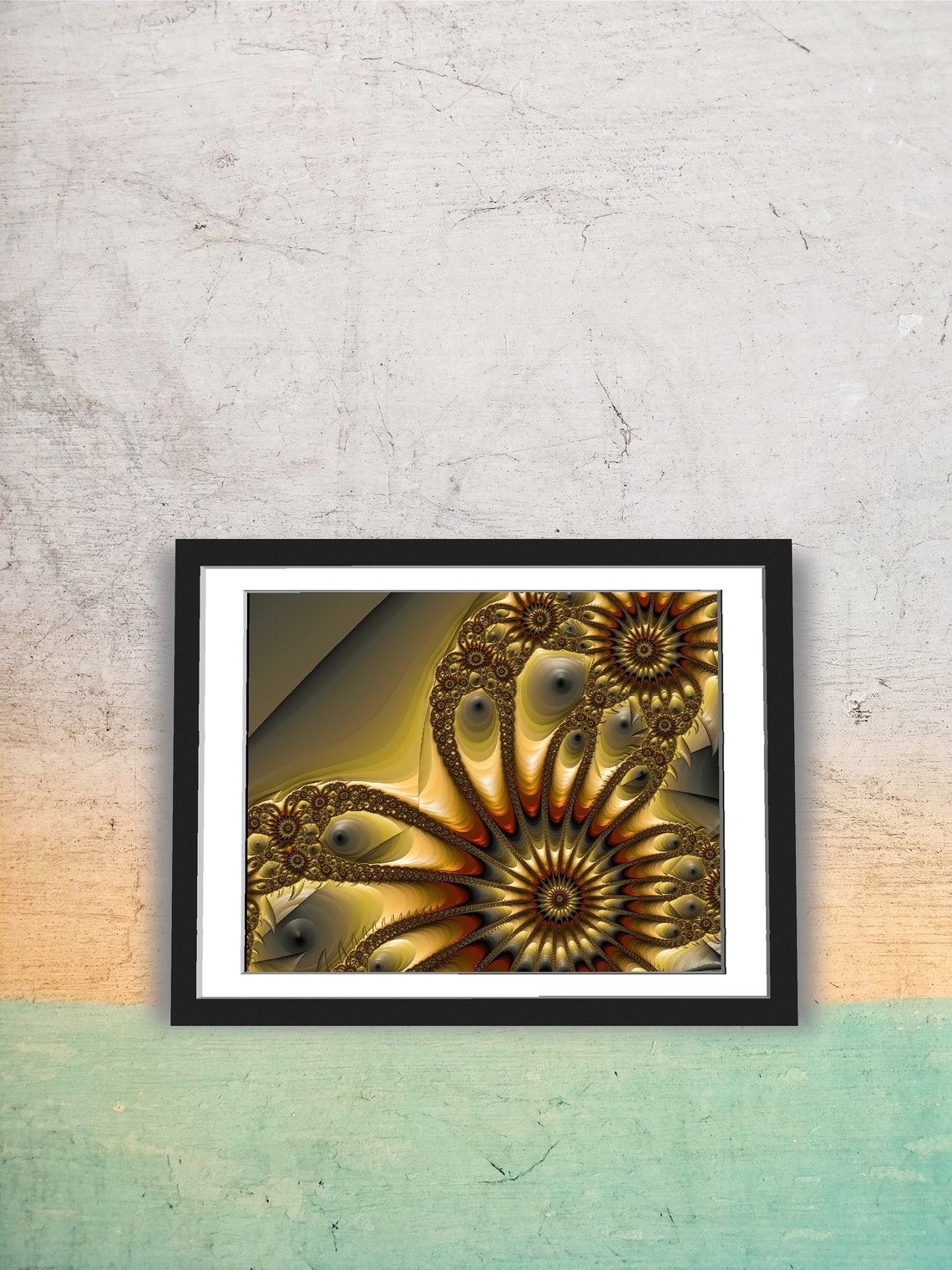Gold Orange Grey Fractal Abstract Futuristic Detail Art Poster - Image 5