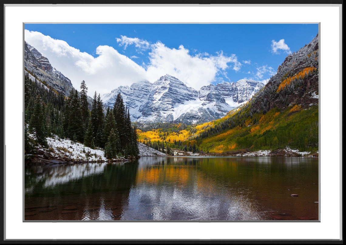 Snow-Capped Peaks Reflected in an Alpine Lake Autumn Scene Poster - Image 2