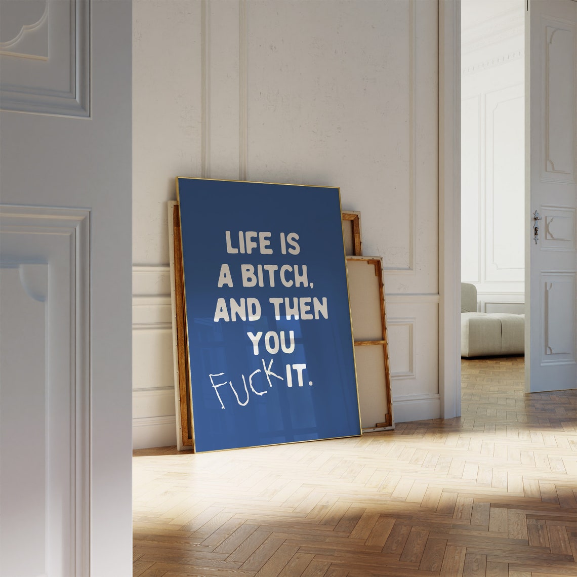 Cheeky Life Quote Typography Navy Blue Humorous Sweary Wall Art - Image 3