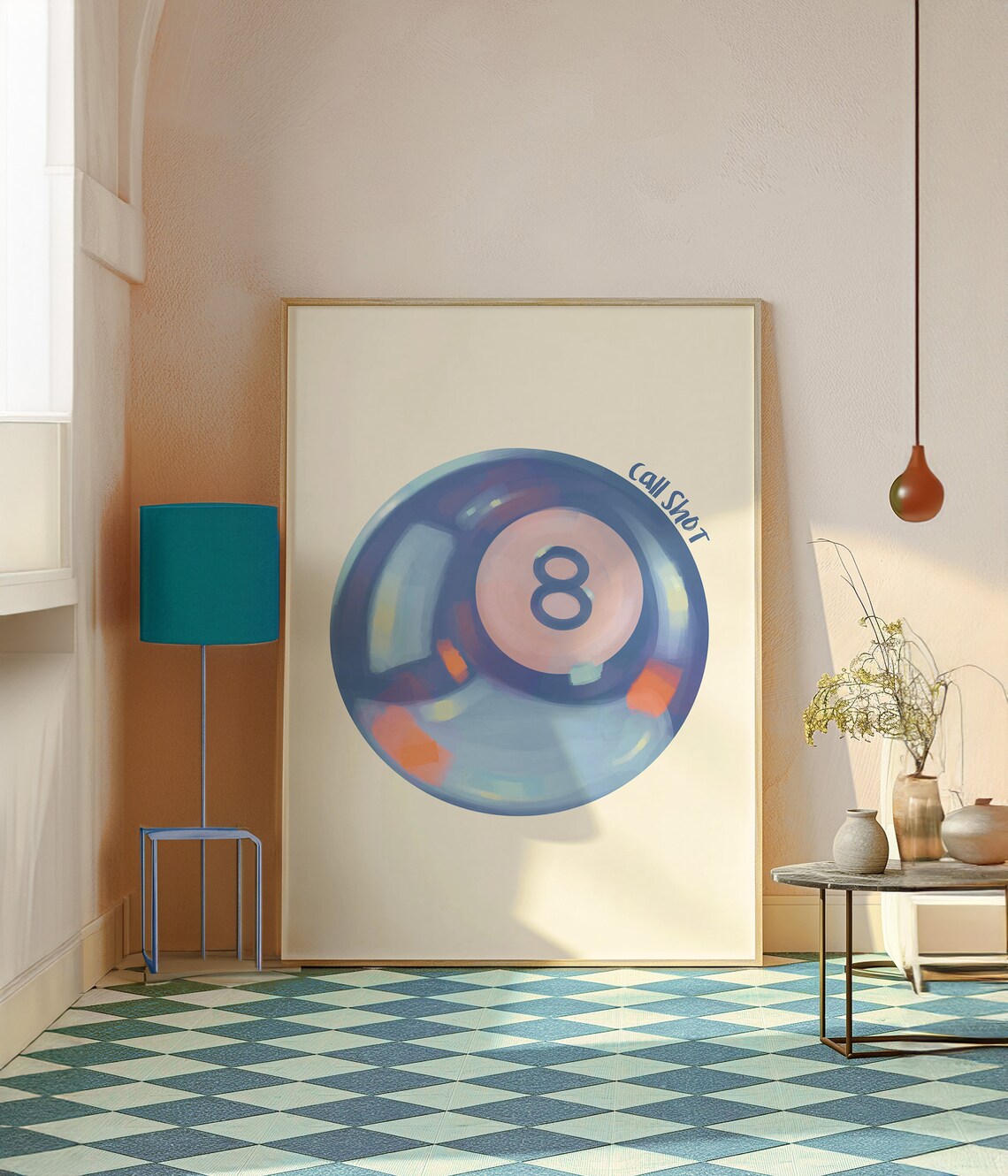 Vintage Pool Ball Print, Retro Hand-Drawn Poster