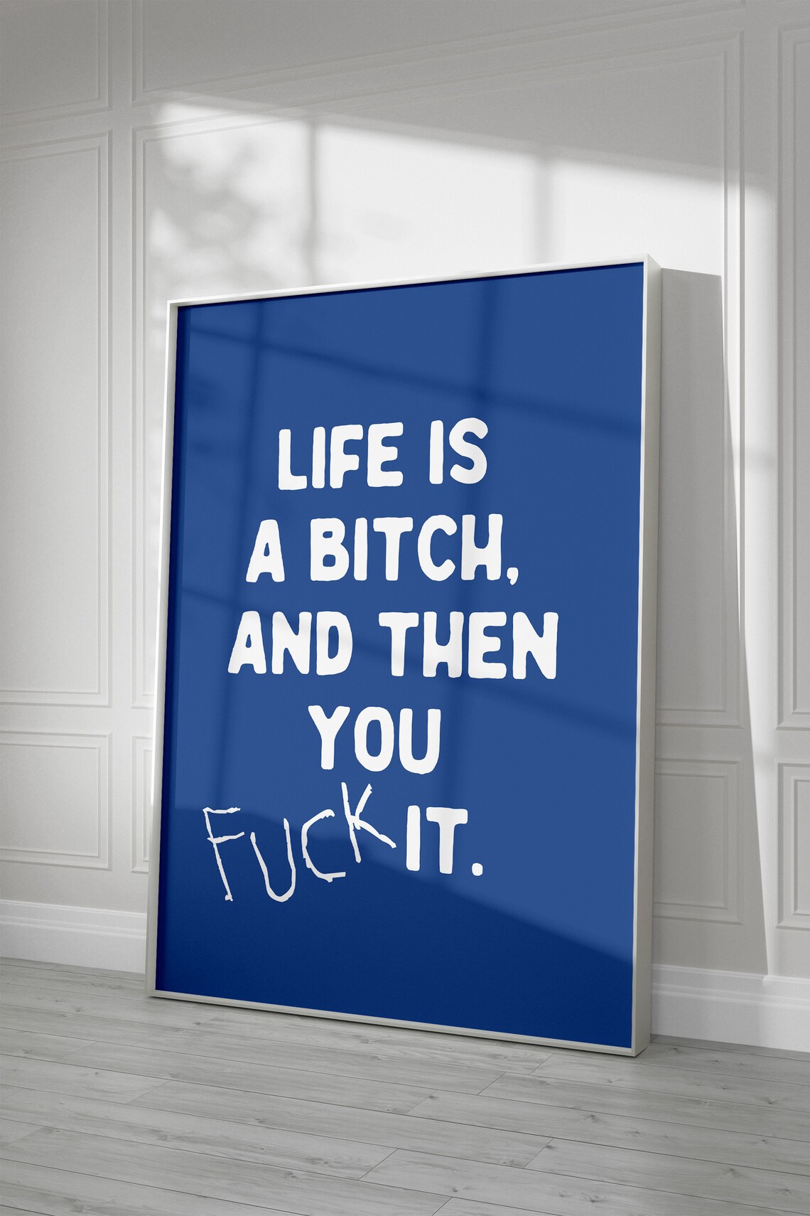 Cheeky Life Quote Typography Navy Blue Humorous Sweary Wall Art