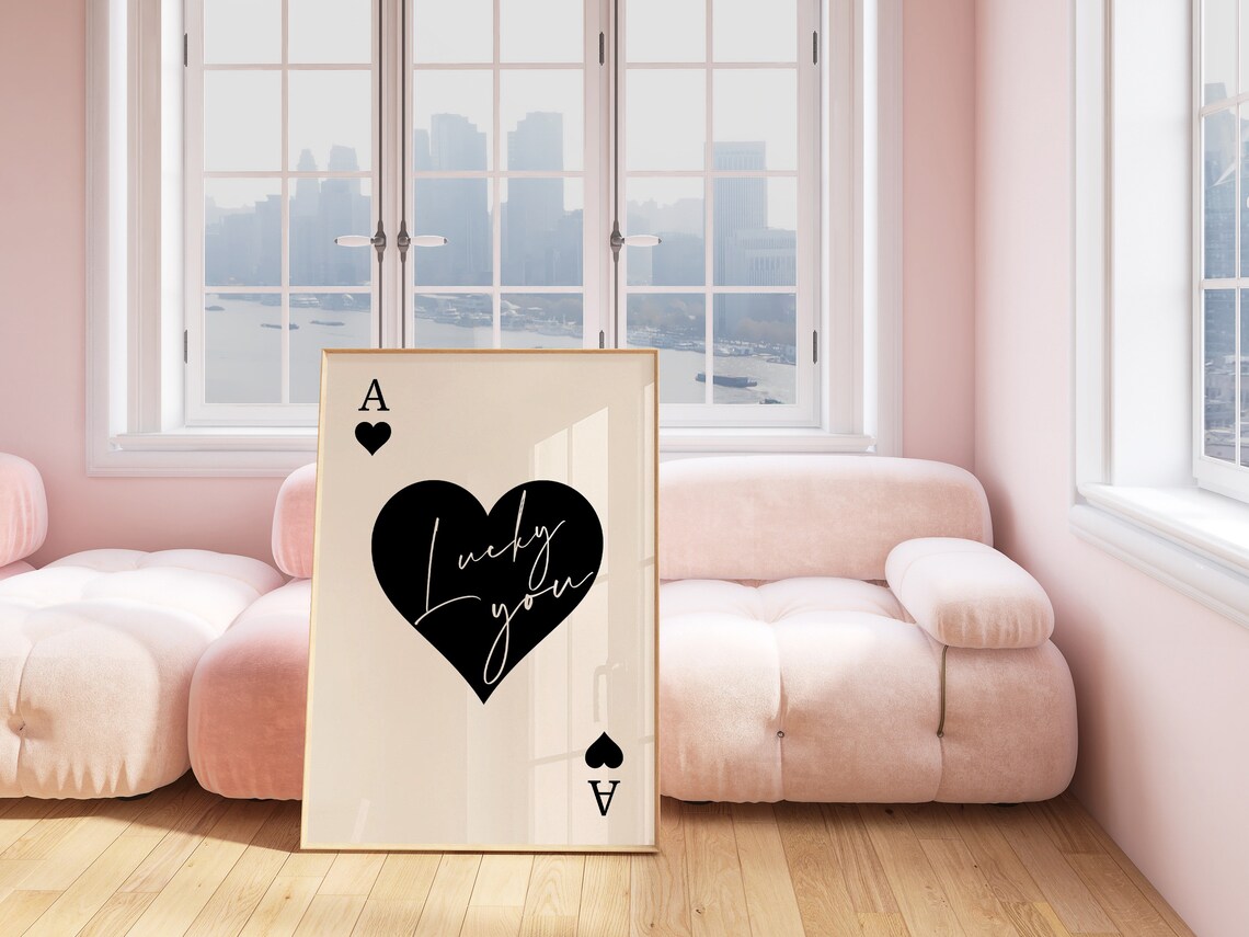 Trendy Ace Of Hearts Print Lucky You Poster Trendy Retro Wall Art Retro Trendy Aesthetic Print Playing Card Poster Preppy Y2k Room Decor - Image 2