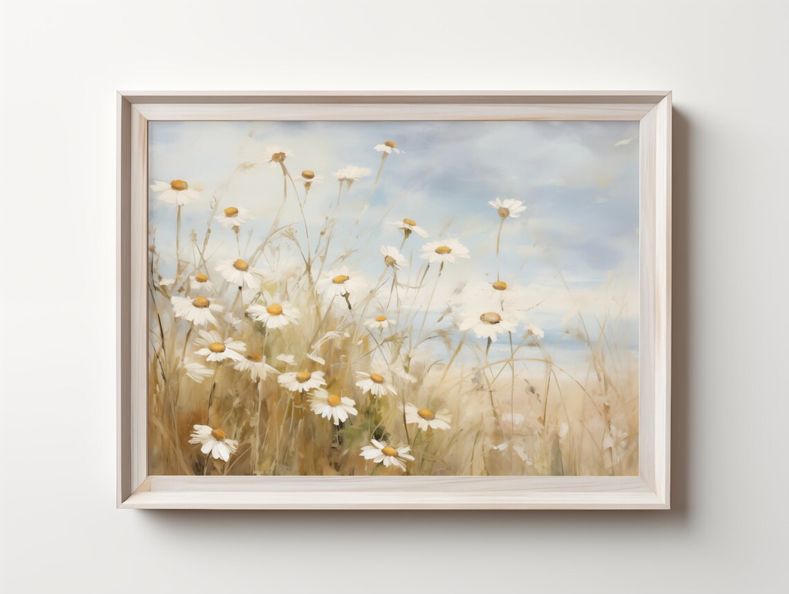 Wild White Daisies in Golden Meadow Soft Floral Painting Poster