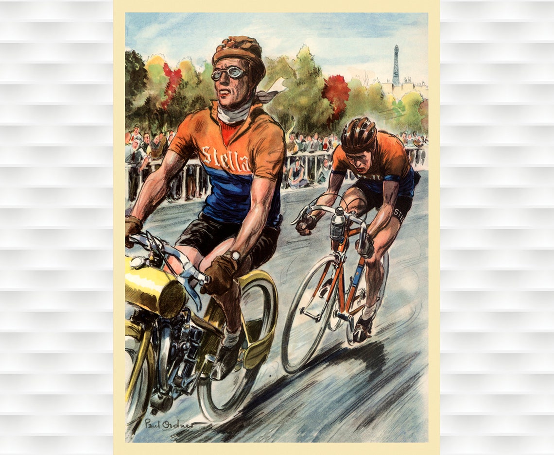 Stella Motor Paced Cycling Vintage French Race Eiffel Tower Poster