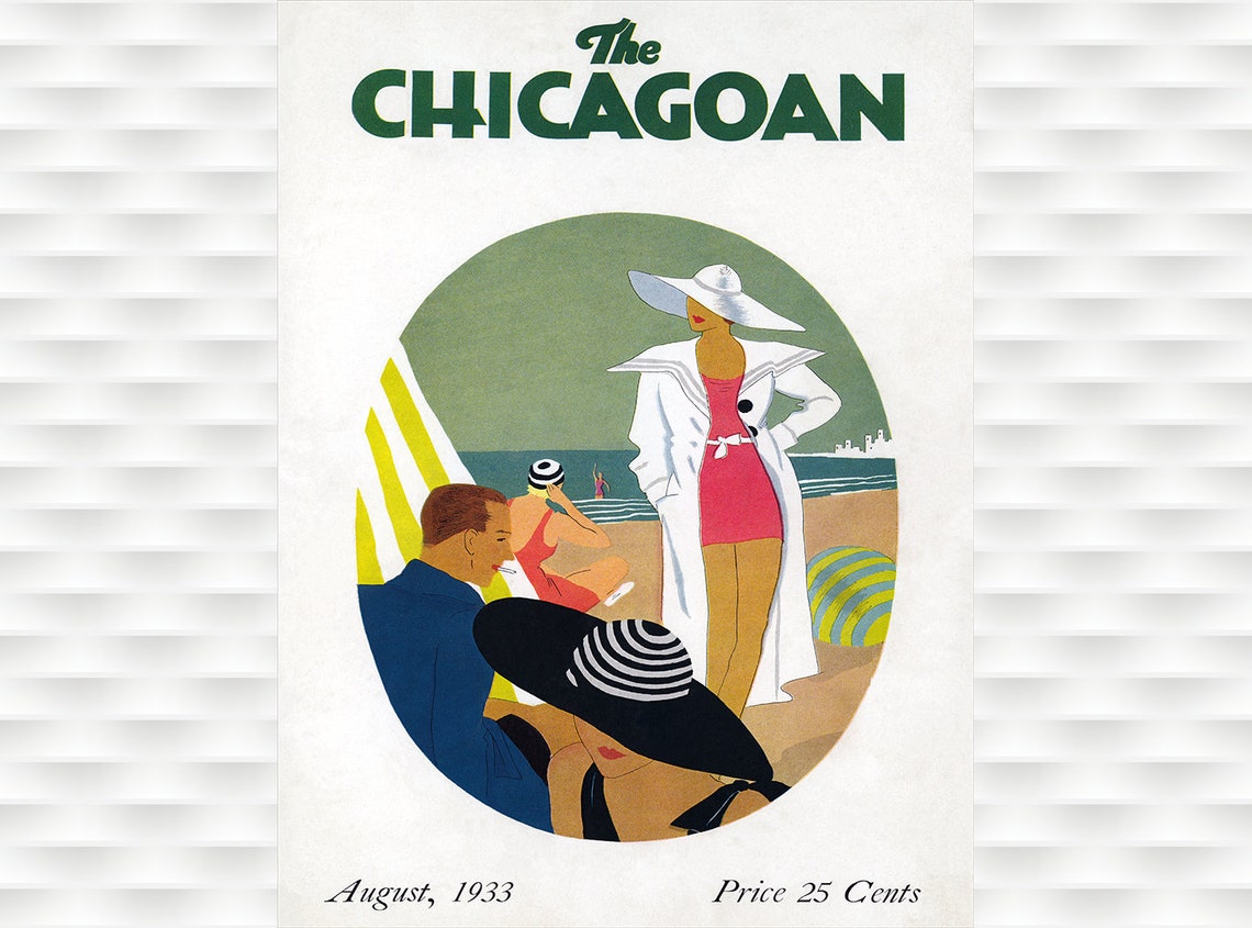 The Elegant Chicagoan August 1933 Beach Scene Magazine Poster