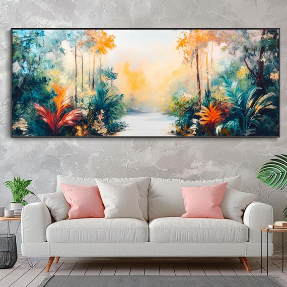 Original Impressionist Tropical Floral Landscape Oil Painting Thick Texture Green Nature Scenery Knife Art Living Room Bedroom Wall Decor