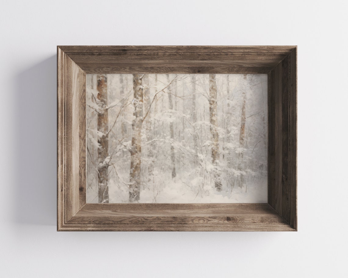 Snowy Winter Woods Forest Vintage Landscape Oil Painting Style Poster - Image 3