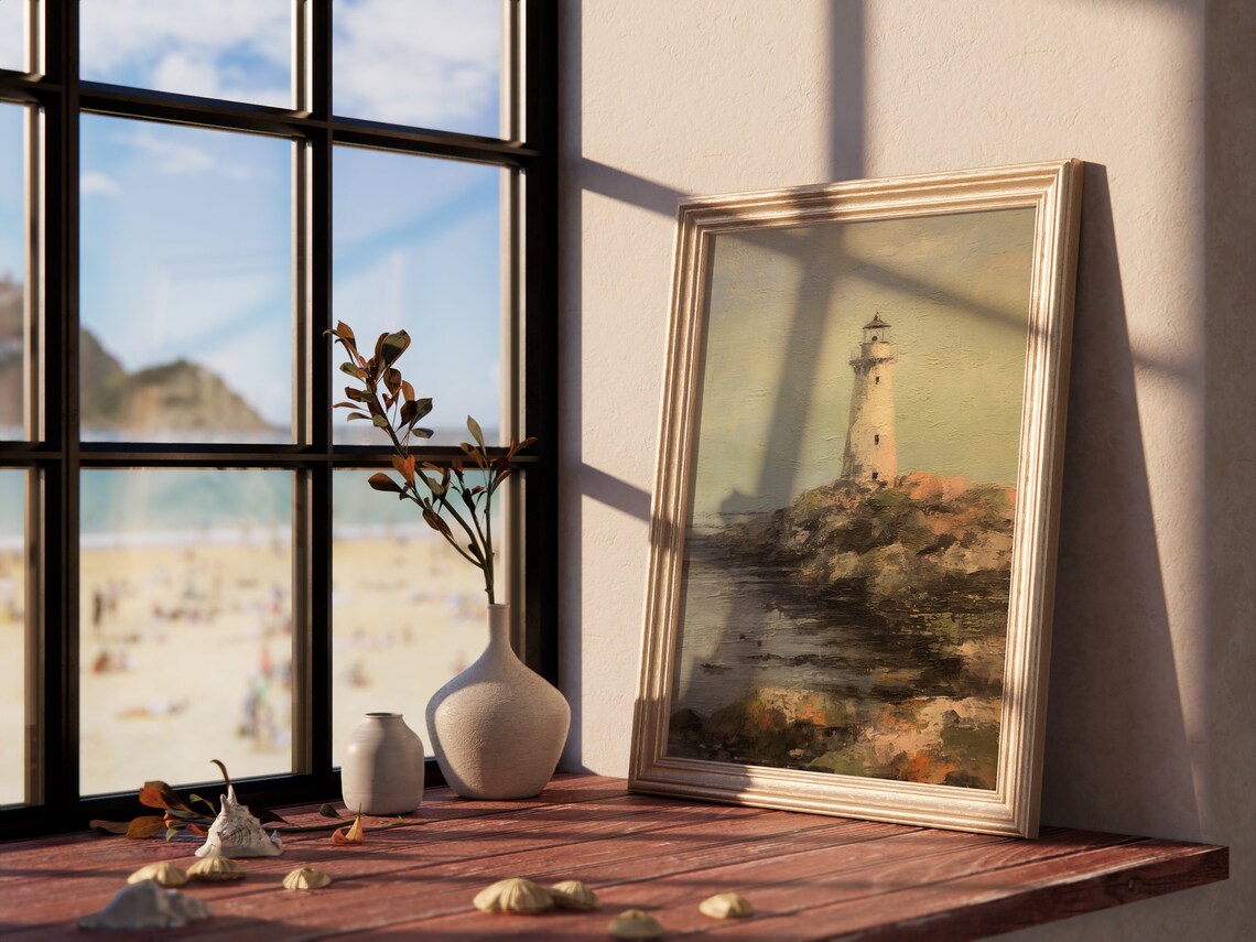Coastal Lighthouse Rocky Shore Vintage Nautical Seascape Art Print - Image 4