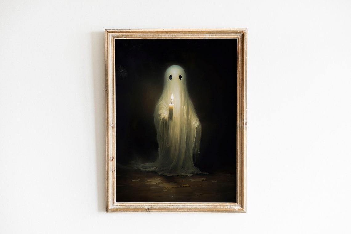 Cute Ghost Holding Candle Moody Dark Halloween Spooky Poster