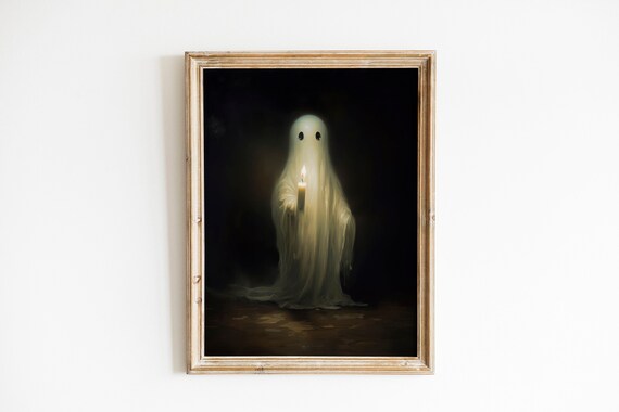 Cute Ghost Holding Candle Moody Dark Halloween Spooky Poster