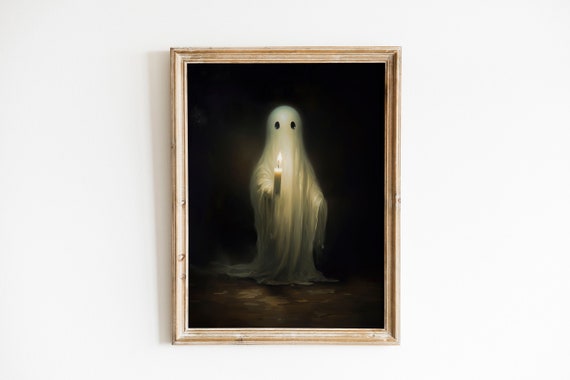 Cute Ghost With Candle Halloween Print Spooky Wall Art Halloween Wall Art Moody Wall Art Ghost Wall Art