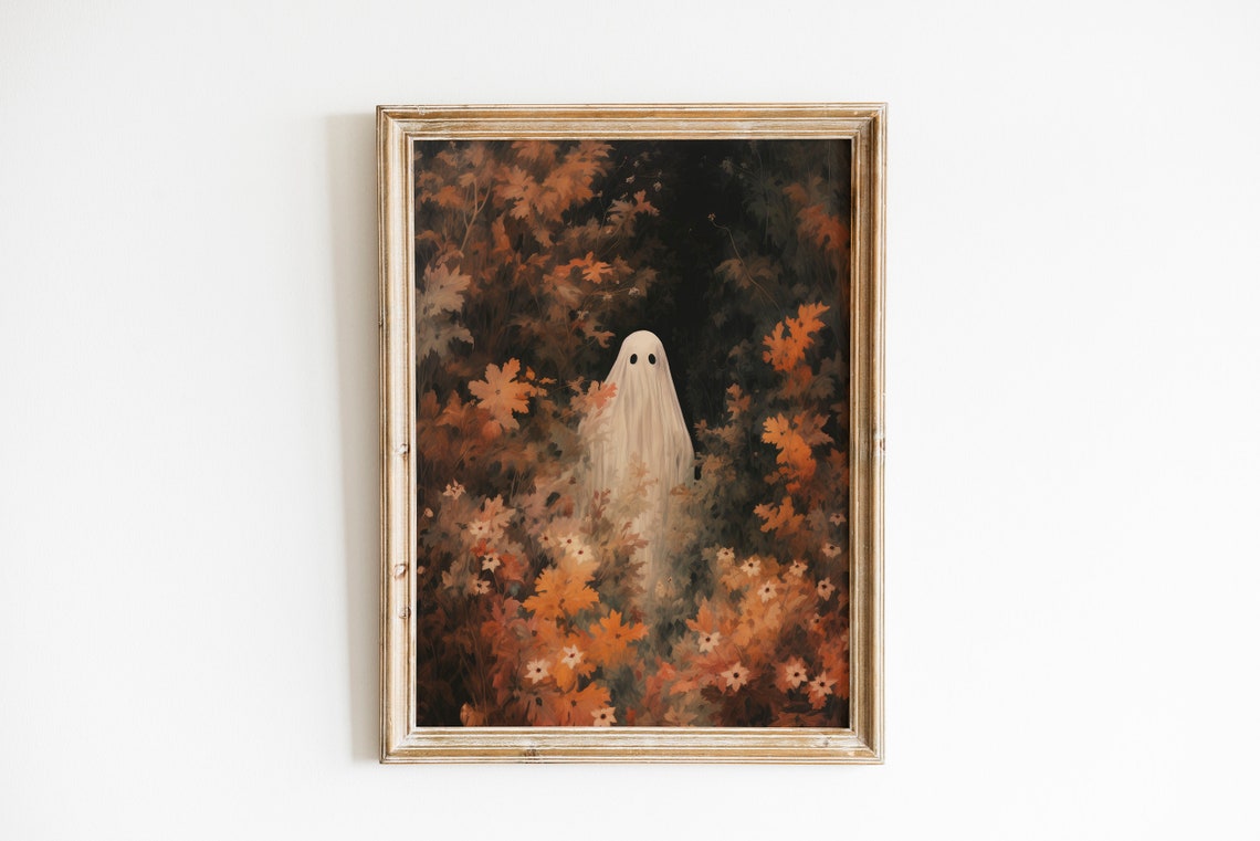 Hidden Ghost in Rust Autumn Florals Moody Vintage Halloween Poster - Image 2