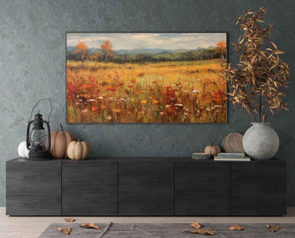 Autumn Wildflower Meadow Golden Fall Field Oil Painting Wall Art - Image 4